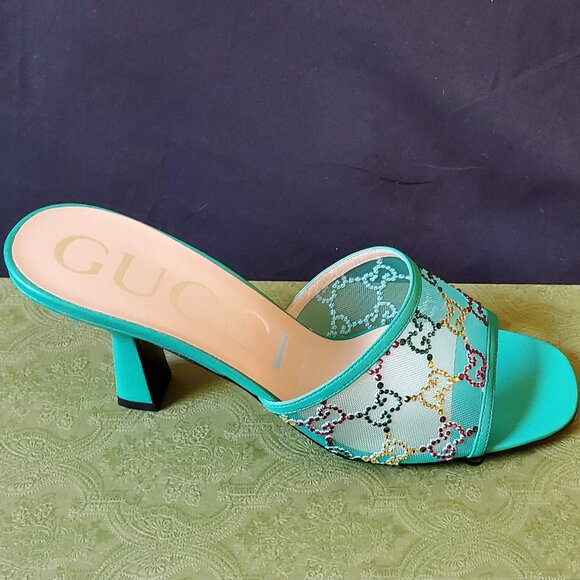 NIB Gucci blue transparent mesh crystal GG sandals IT 39 US 9 - Picture 4 of 9